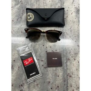 Ray Ban Clubmaster Sunglasses Tortoise Shell Gold Tone Metal Blue Gradient Lens